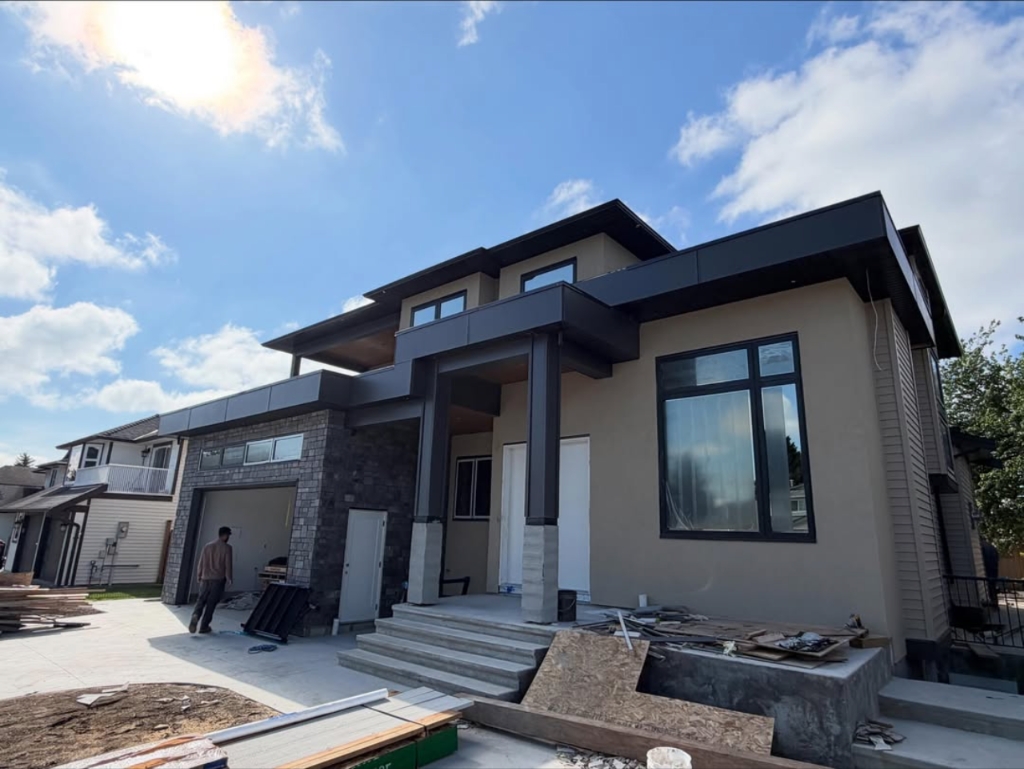 Modern two-storey home exterior nearing completion